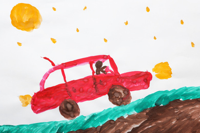 Child's painting of car on white paper