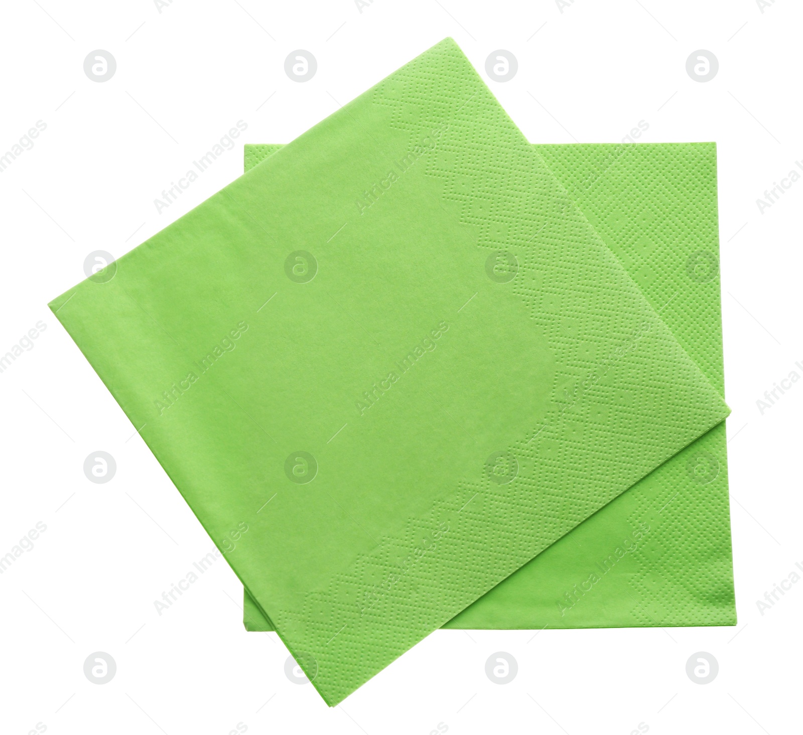 Photo of Green clean paper tissues on white background, top view