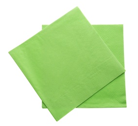 Photo of Green clean paper tissues on white background, top view