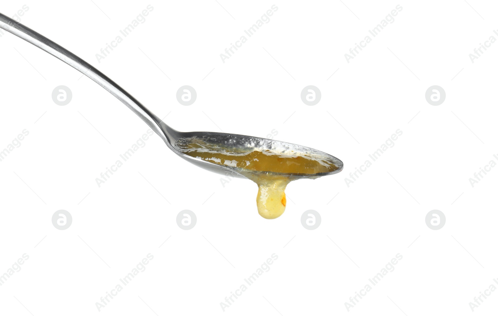 Photo of Spoon with tasty sweet jam isolated on white