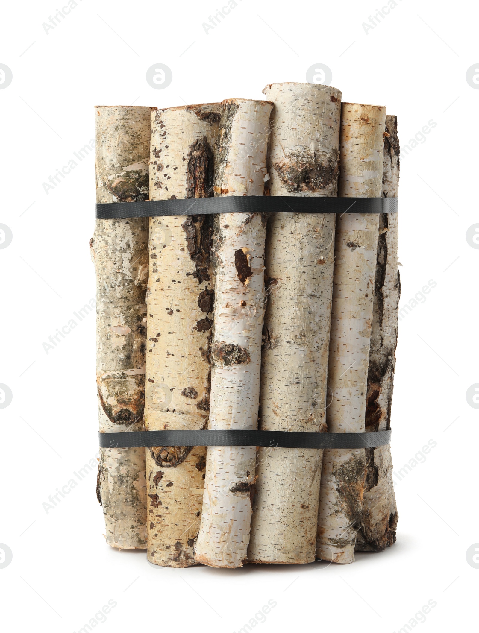 Photo of Bunch of cut firewood isolated on white