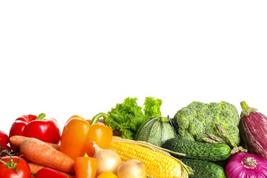 Photo of Different fresh organic vegetables on white background