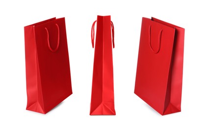 Red shopping bag isolated on white, different sides