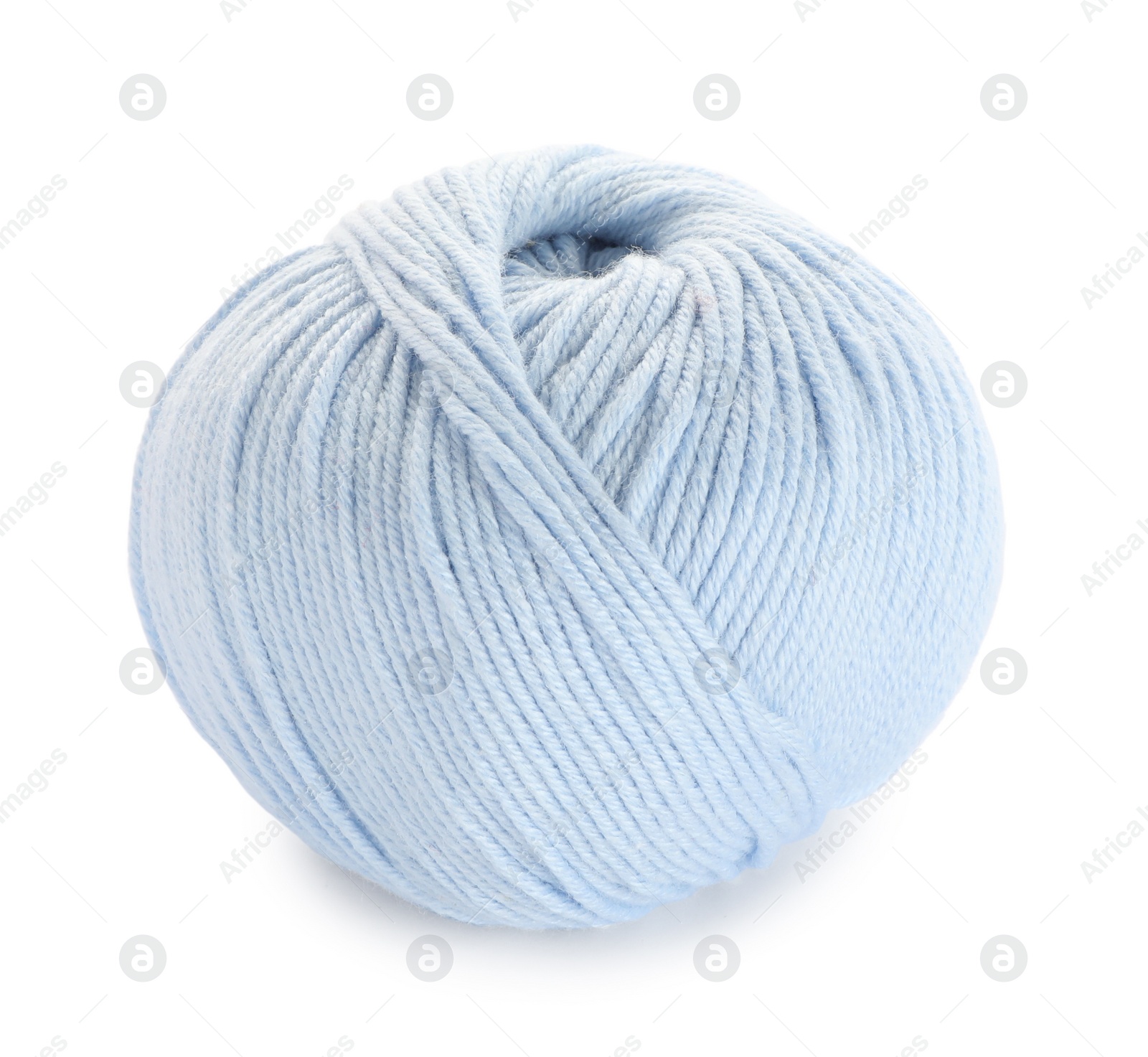 Photo of Soft light blue woolen yarn isolated on white