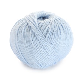 Photo of Soft light blue woolen yarn isolated on white