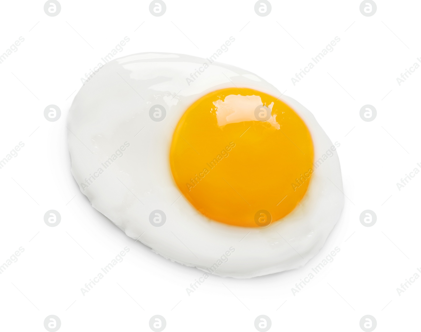 Photo of Tasty fried chicken egg isolated on white, top view