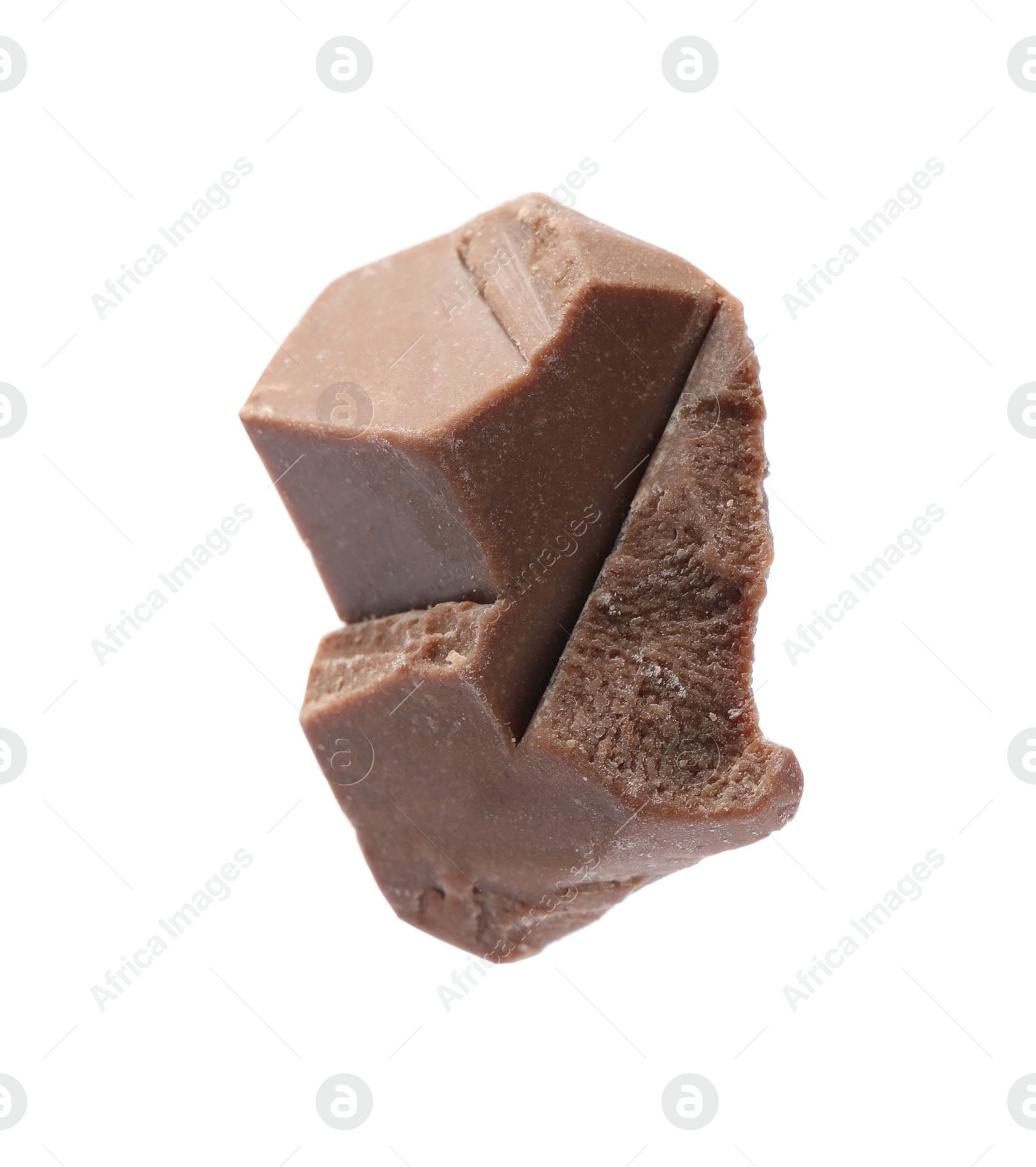 Photo of Piece of delicious milk chocolate isolated on white