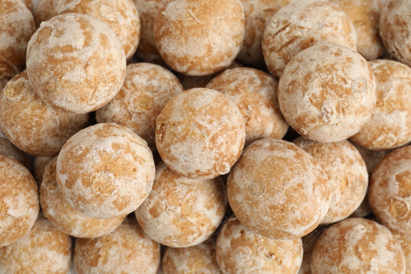 Photo of Tasty homemade gingerbread cookies as background, top view