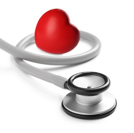 Image of Stethoscope and red heart on white background