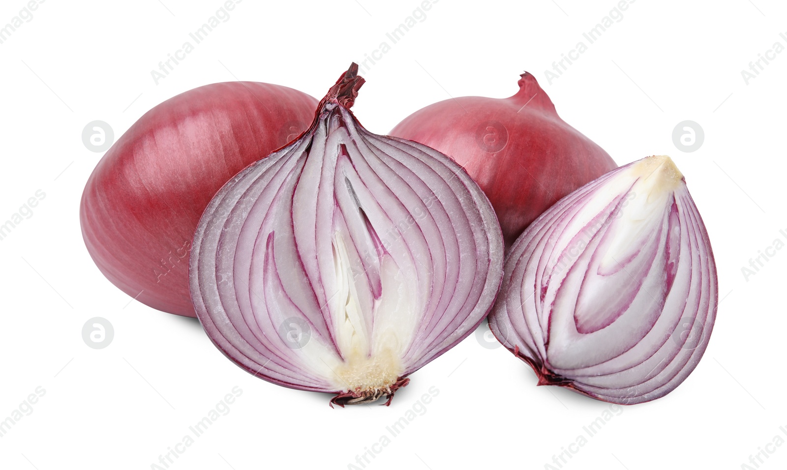 Photo of Ripe fresh red onions isolated on white