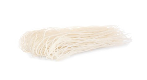 Photo of Dried rice noodles isolated on white. East Asian cuisine