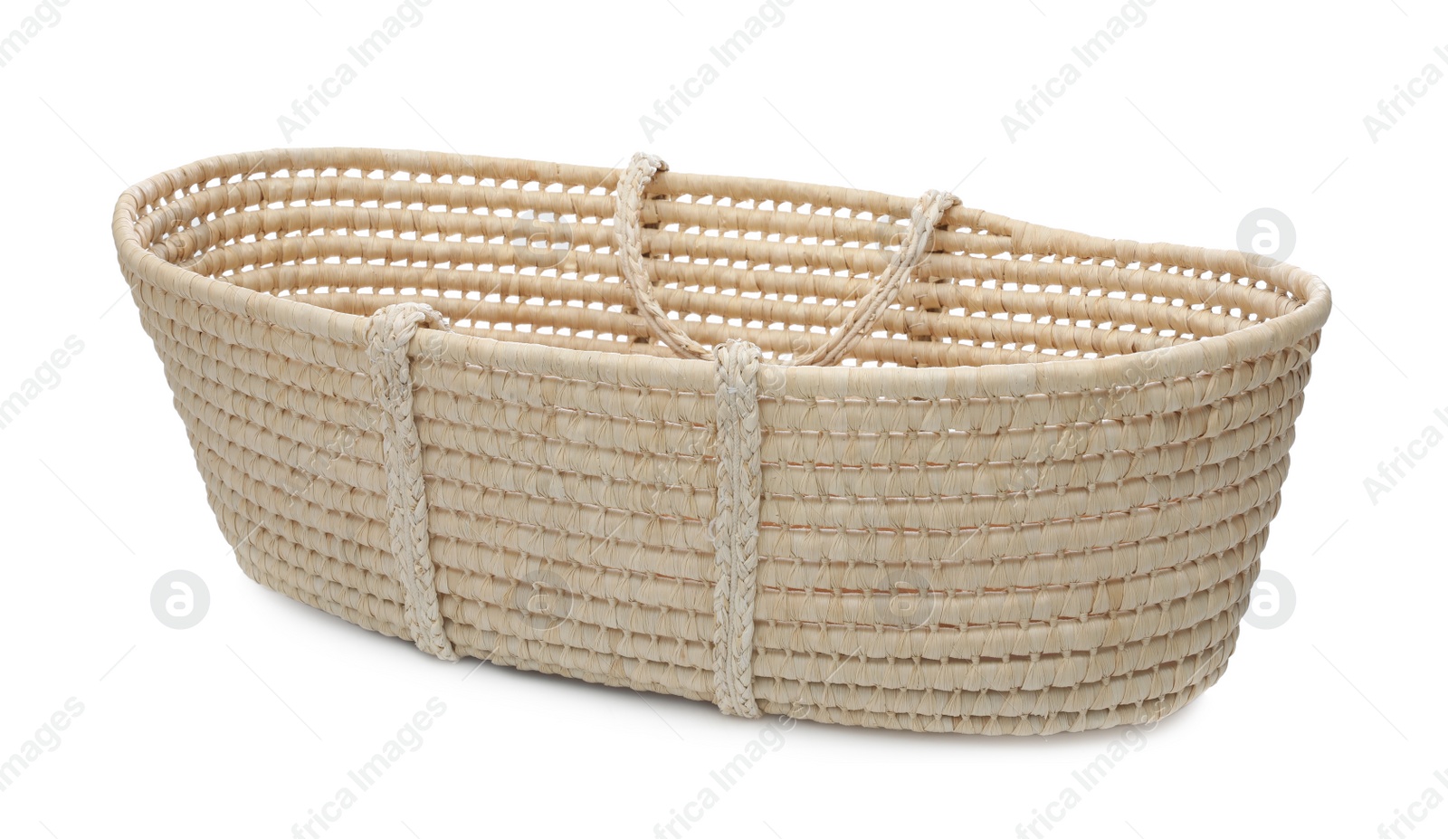 Photo of Wicker basket on white background. Interior element