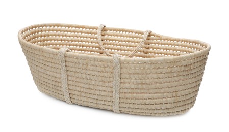 Photo of Wicker basket on white background. Interior element