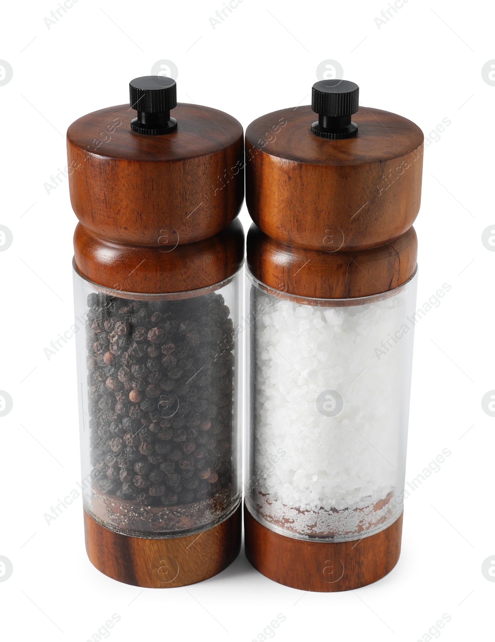 Photo of Salt and pepper shakers isolated on white