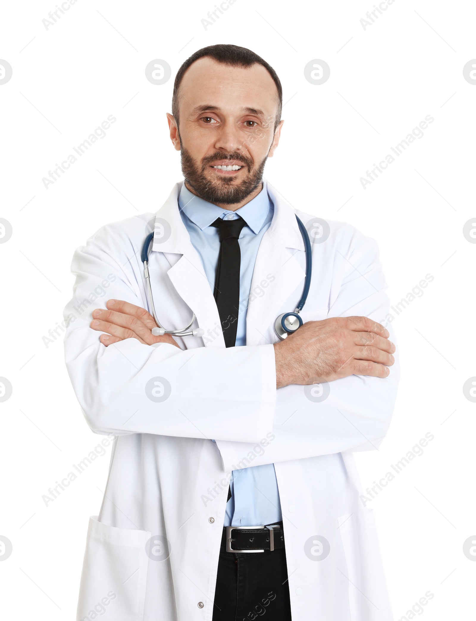 Photo of Portrait of male doctor isolated on white. Medical staff