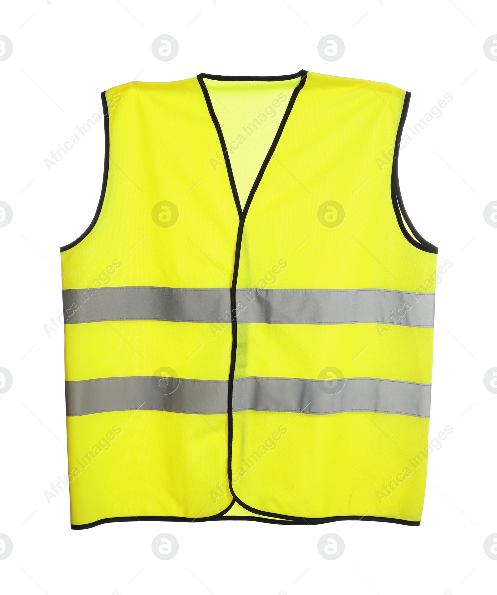 Photo of Reflective vest isolated on white. Construction tools and equipment