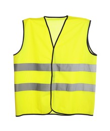 Photo of Reflective vest isolated on white. Construction tools and equipment