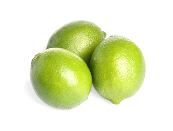 Fresh green ripe limes isolated on white