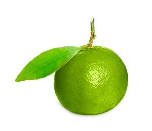 Green tangerine isolated on white. Citrus fruit