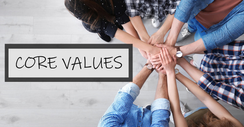 Image of Core values concept. People holding hands together, top view