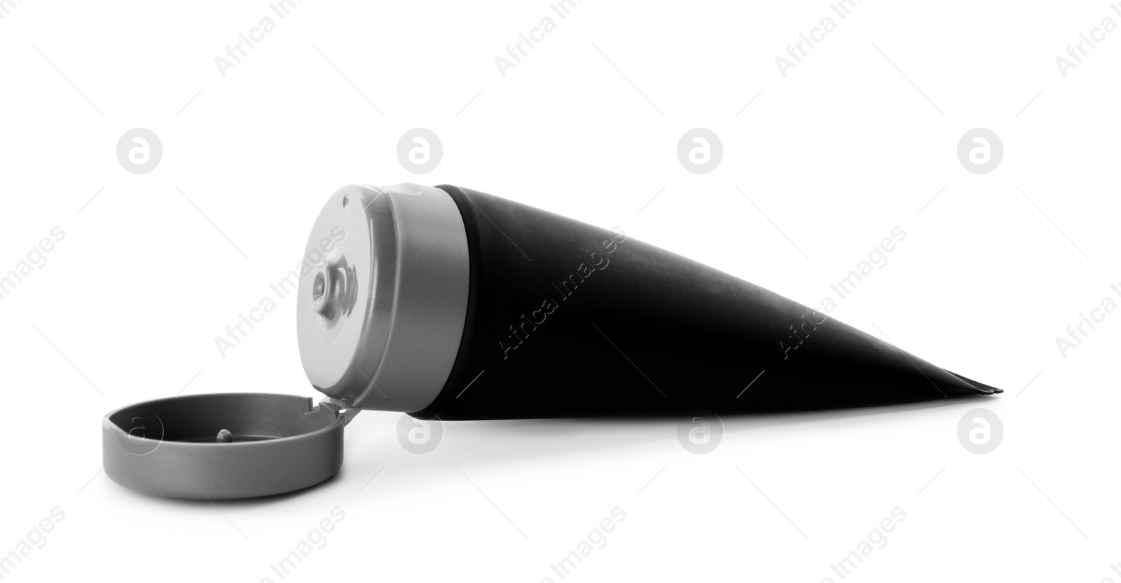 Photo of Black tube with men's cosmetic product isolated on white