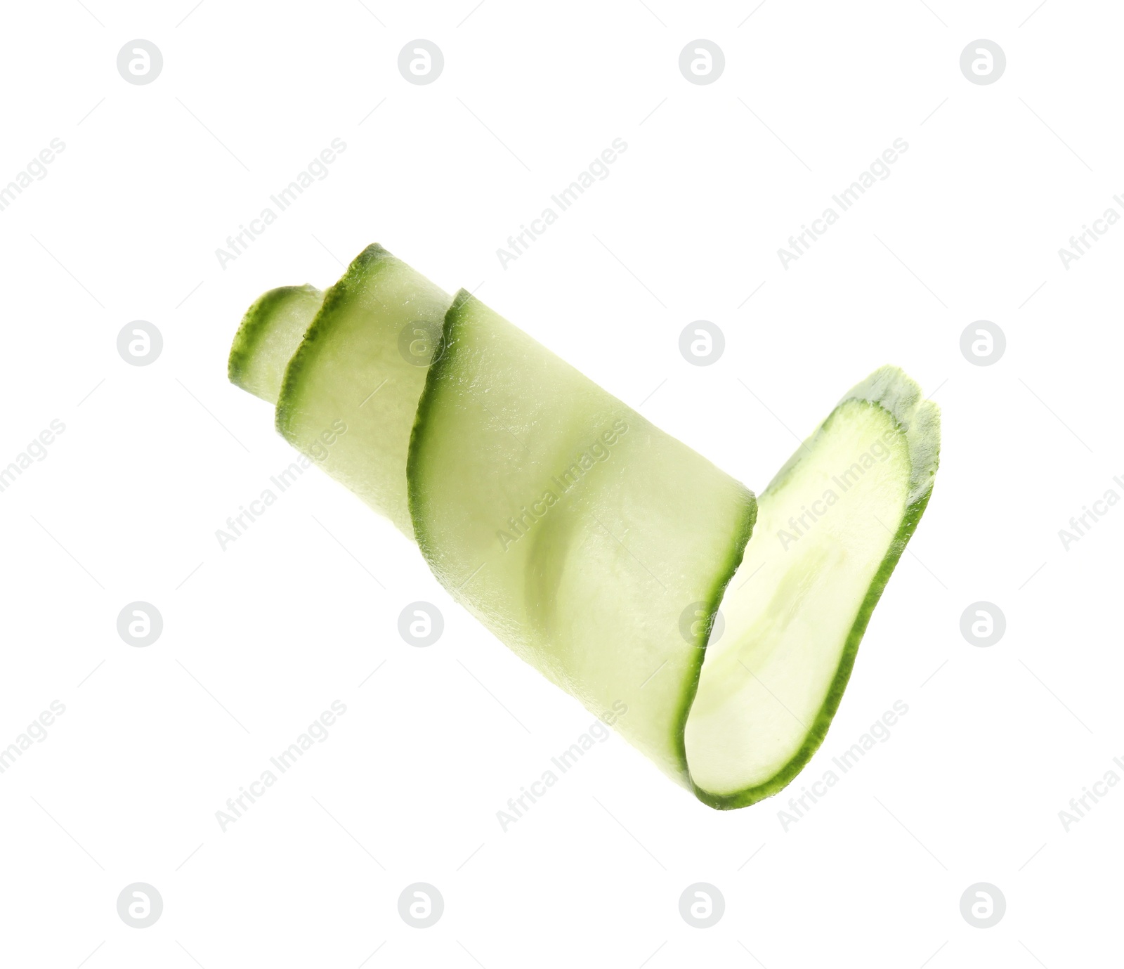 Photo of Slice of fresh cucumber isolated on white