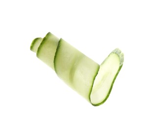 Photo of Slice of fresh cucumber isolated on white