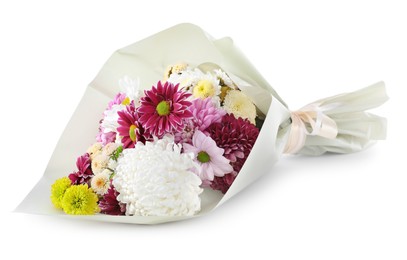 Bouquet of beautiful chrysanthemum flowers isolated on white