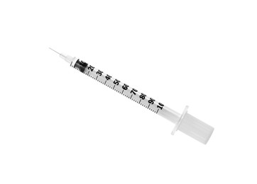 Photo of New medical insulin syringe with needle isolated on white