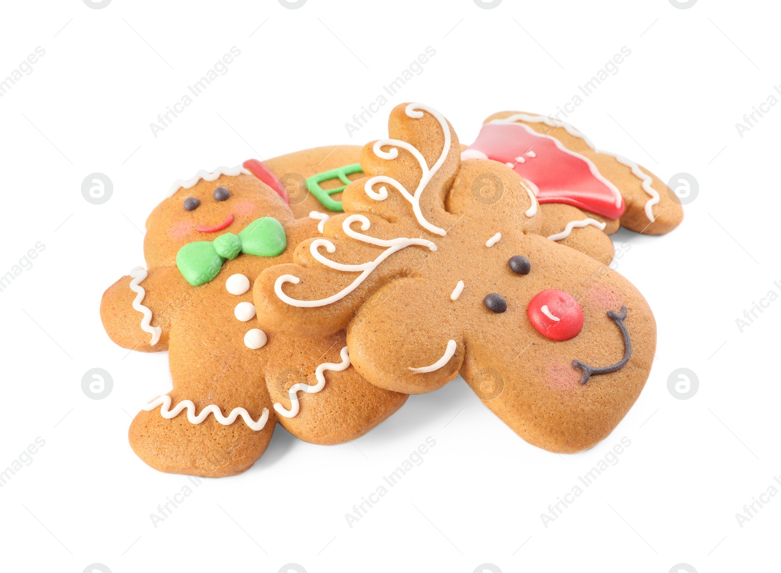 Photo of Different delicious Christmas cookies on white background