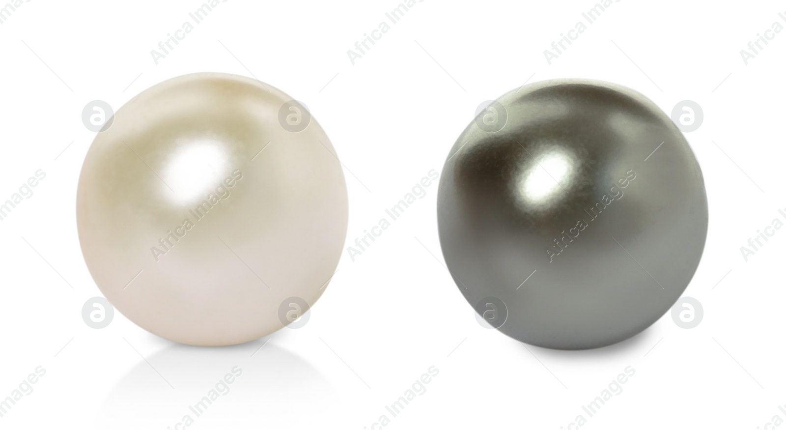 Image of Two beautiful pearls on white background, closeup. Banner design