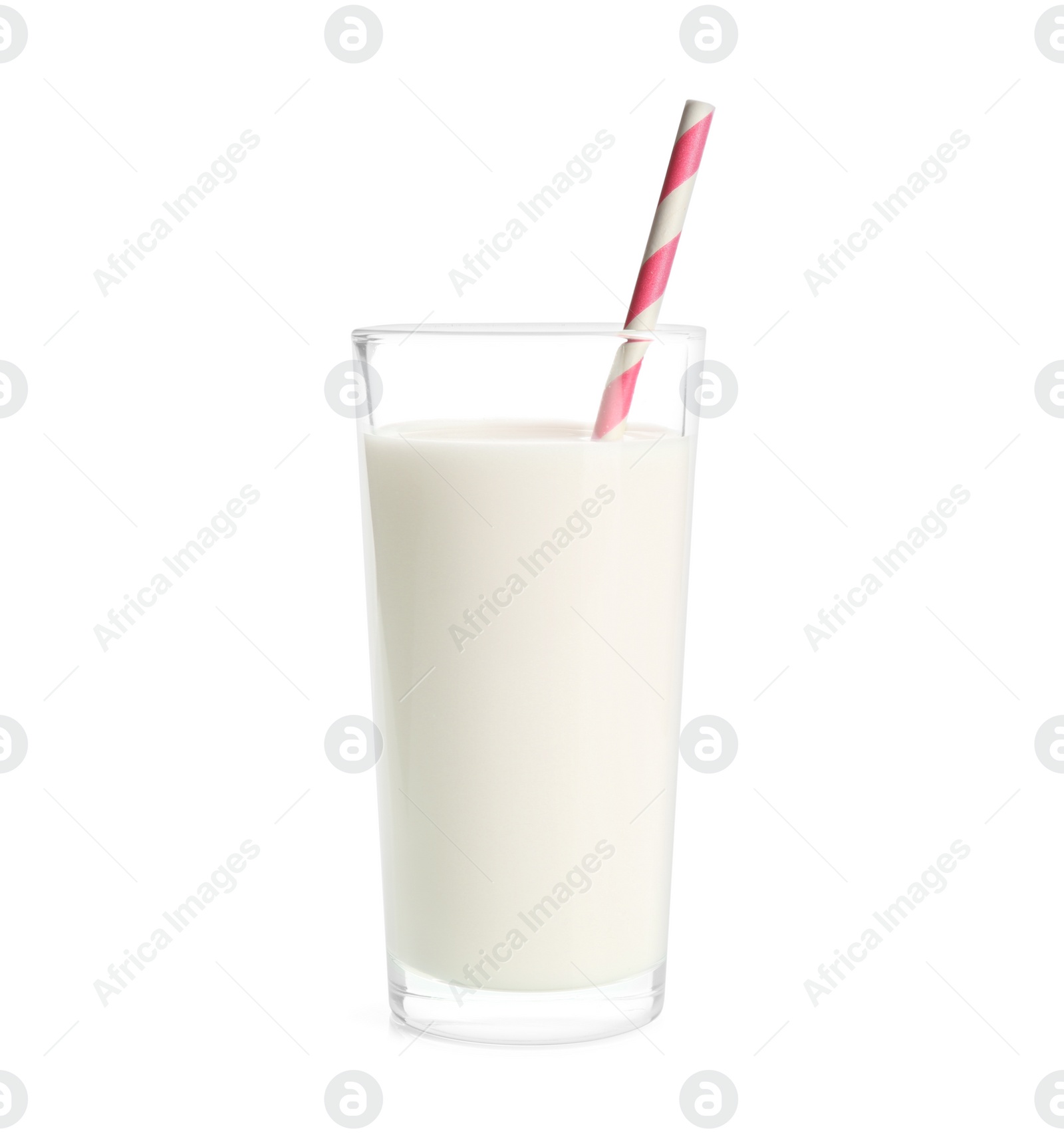 Photo of Glass of milk on white background. Fresh dairy product