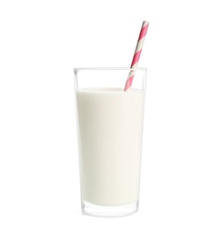 Glass of milk on white background. Fresh dairy product