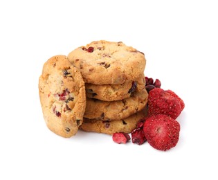 Photo of Cookies and freeze dried fruits isolated on white