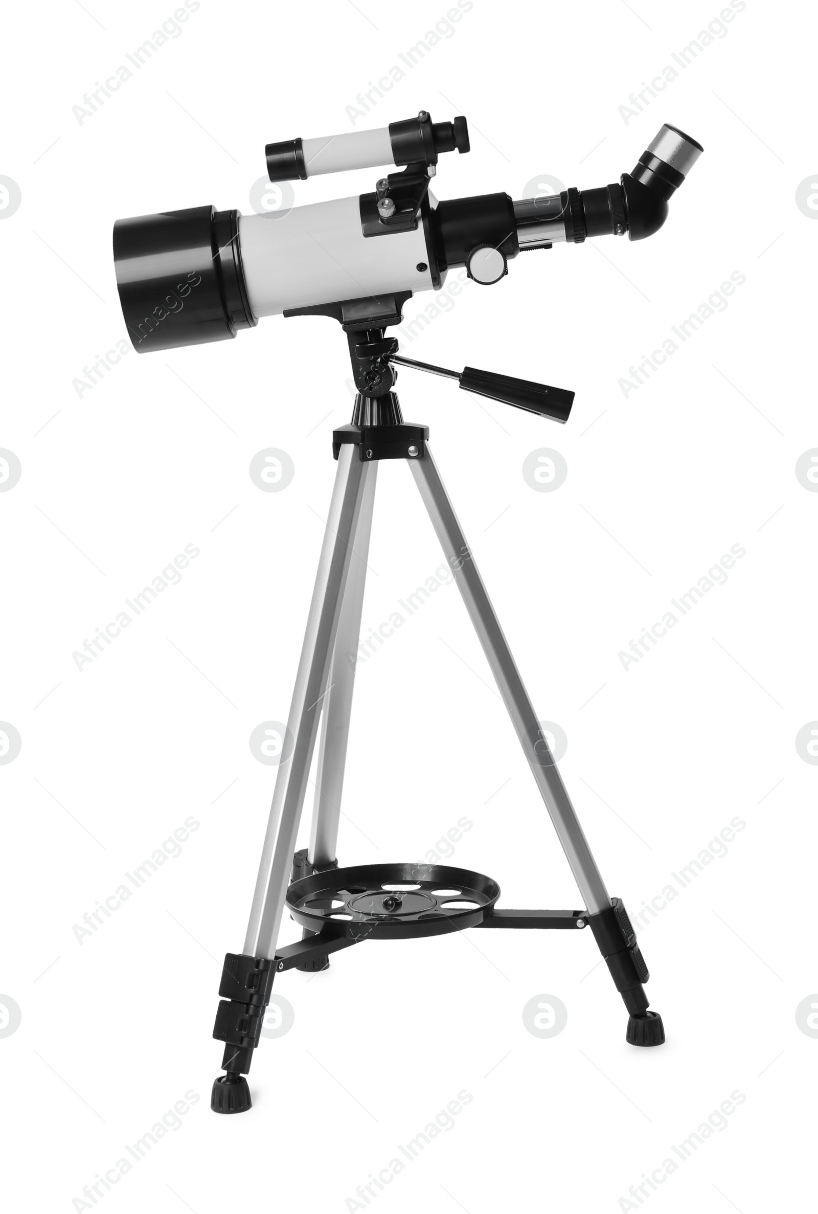 Photo of Tripod with modern telescope isolated on white