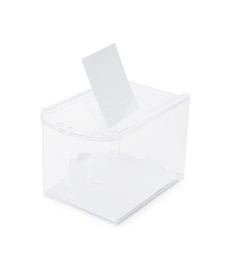Transparent ballot box with vote isolated on white