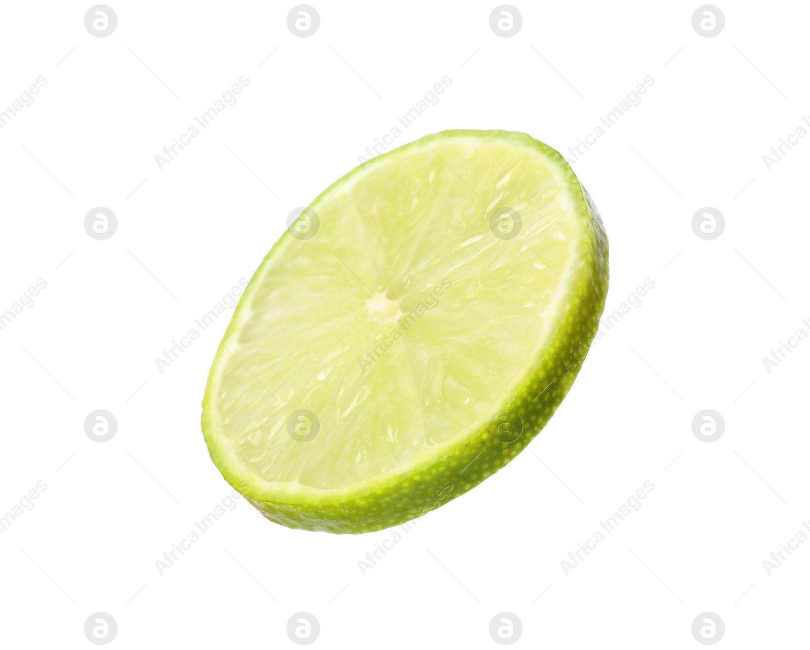 Photo of Cut fresh juicy lime on white background