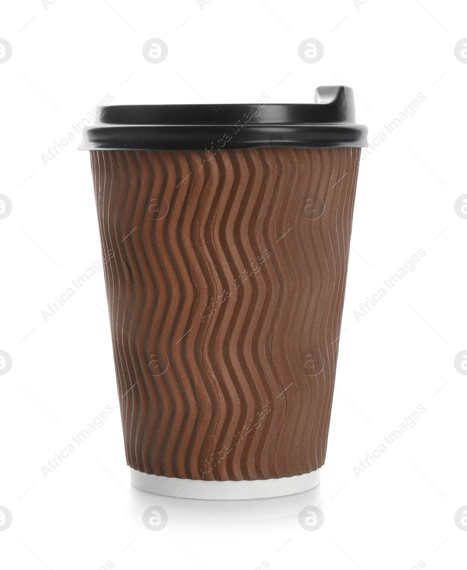 Photo of Takeaway paper coffee cup with lid on white background