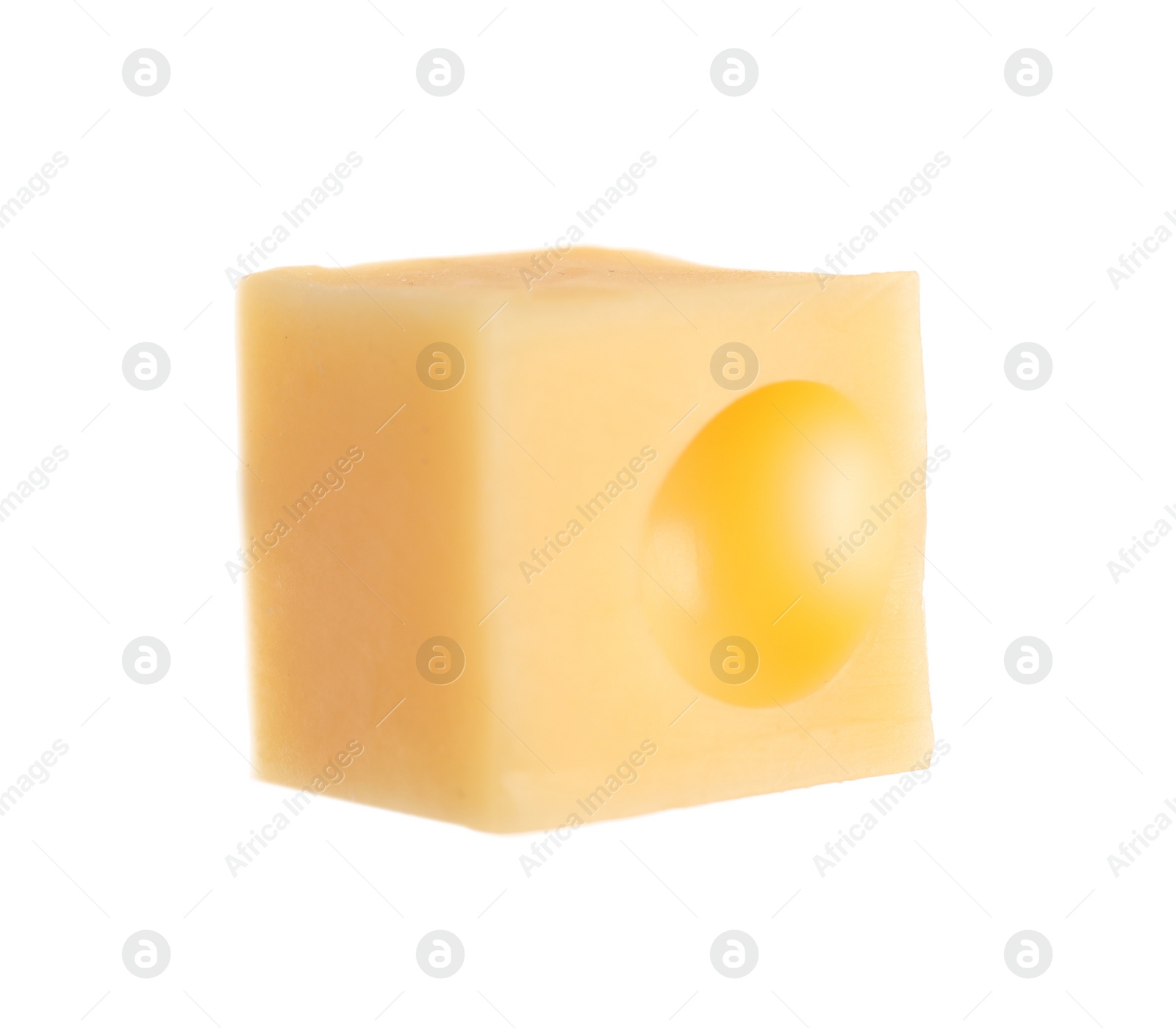 Photo of Cube of delicious cheese isolated on white