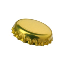 Photo of One golden beer bottle cap isolated on white