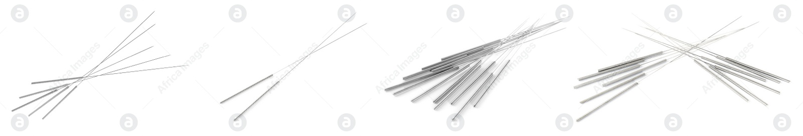 Image of Set with needles for acupuncture on white background. Banner design