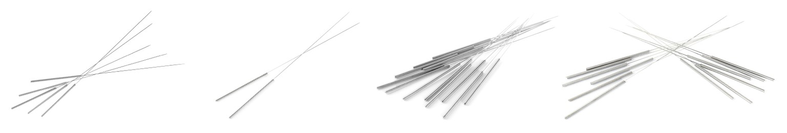 Image of Set with needles for acupuncture on white background. Banner design