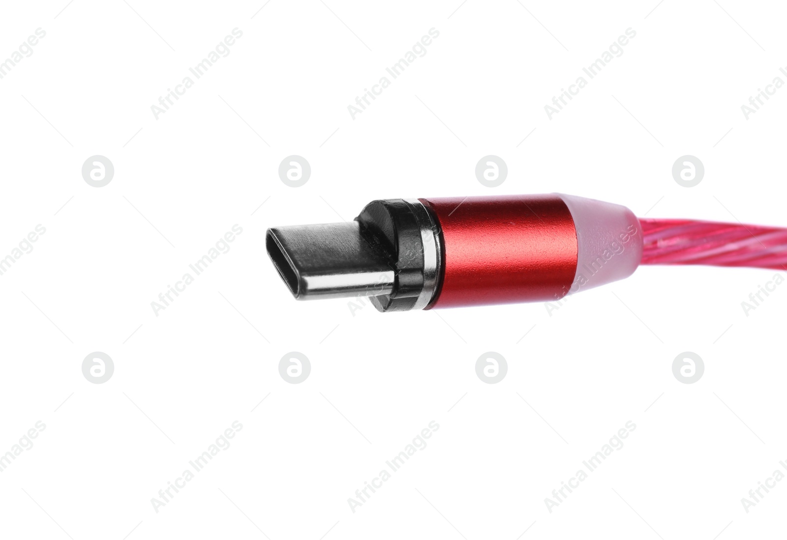 Photo of Red USB cable with type C connector isolated on white