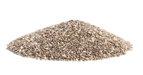 Photo of Pile of chia seeds isolated on white