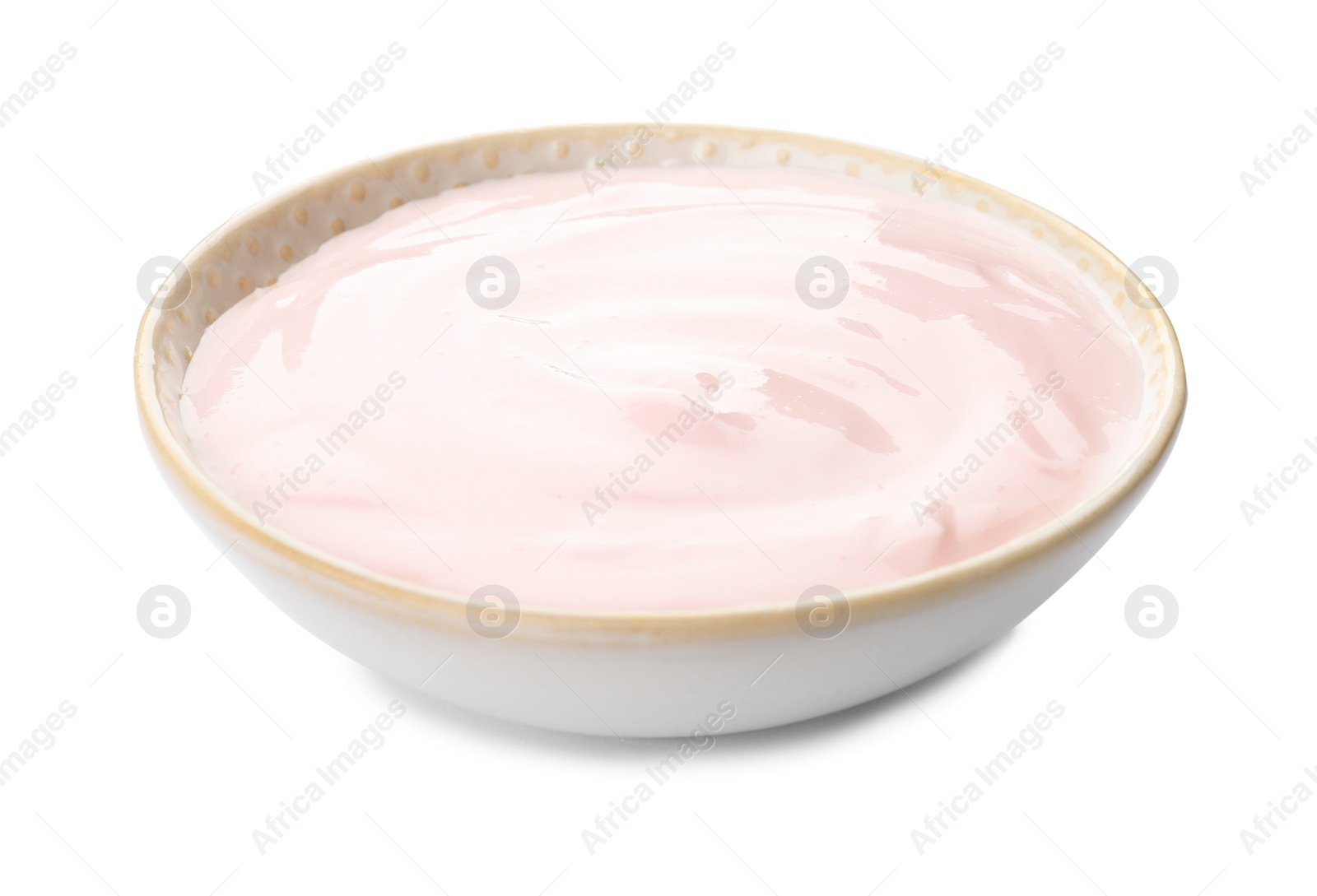 Photo of Plate with yummy yogurt on white background