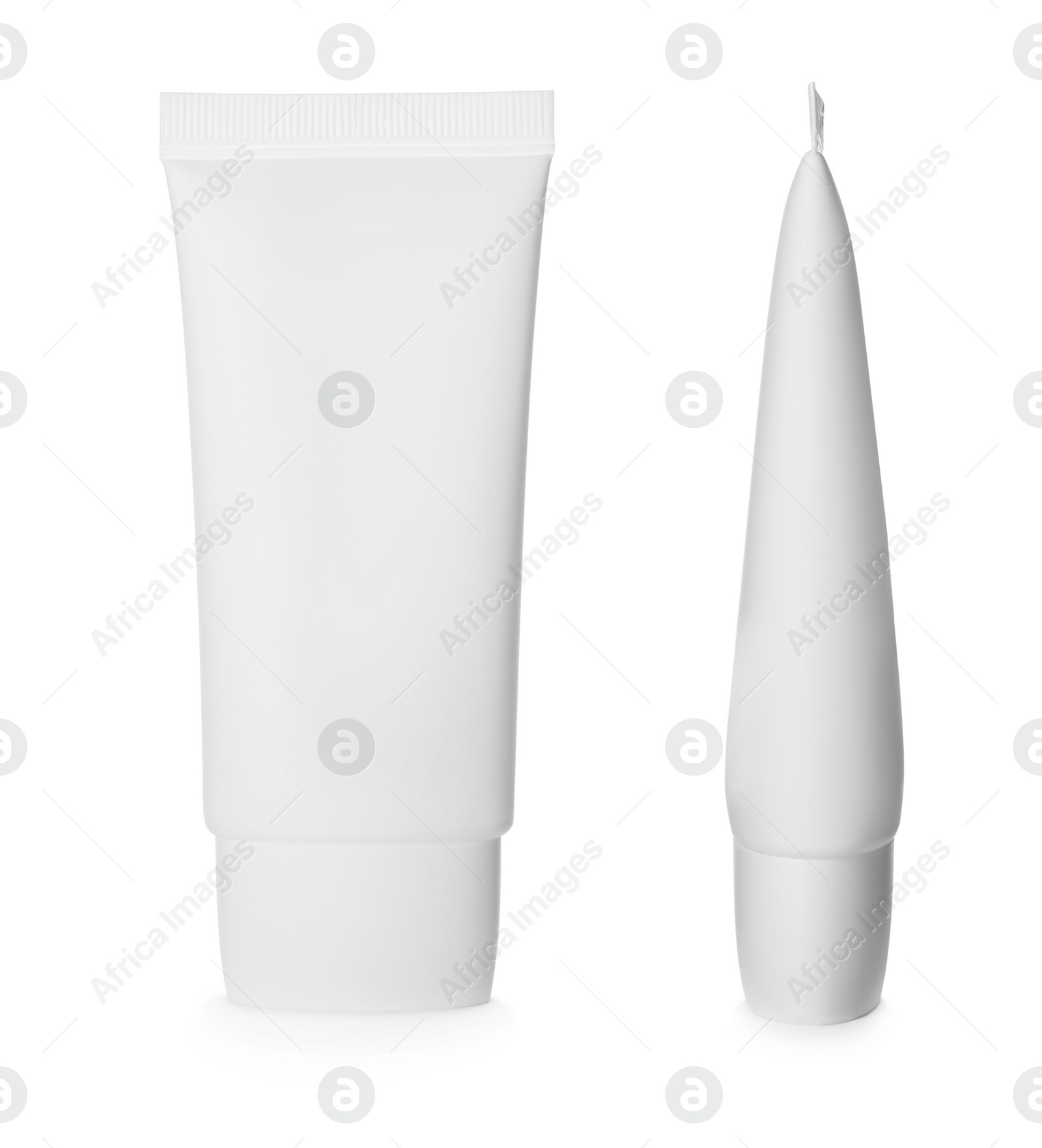 Blank tubes of cosmetic products on white background, collage. Mockup for design Image of Blank tubes of cosmetic products on white background, collage. Mockup for design