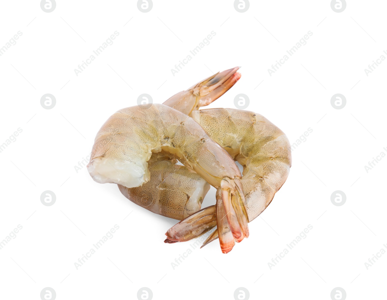 Photo of Fresh raw shrimps isolated on white. Healthy seafood