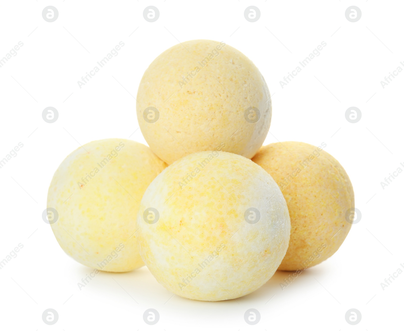 Photo of Bath bombs on white background. Spa products