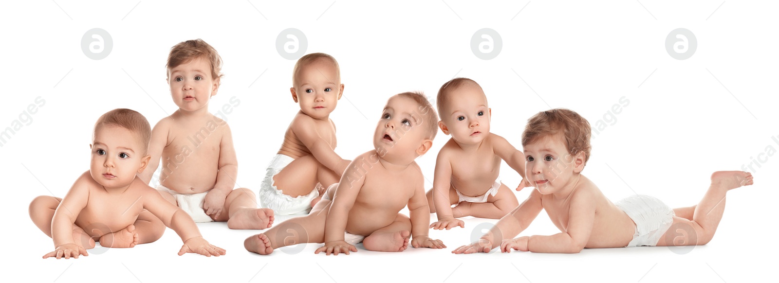 Image of Collage of cute little babies on white background. Banner design