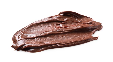 Photo of Smear of tasty chocolate paste on white background, top view